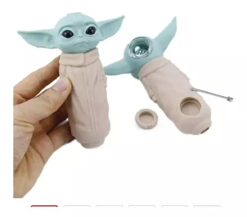 Pipa Baby Yoda Silicon Con Bowl de Cristal