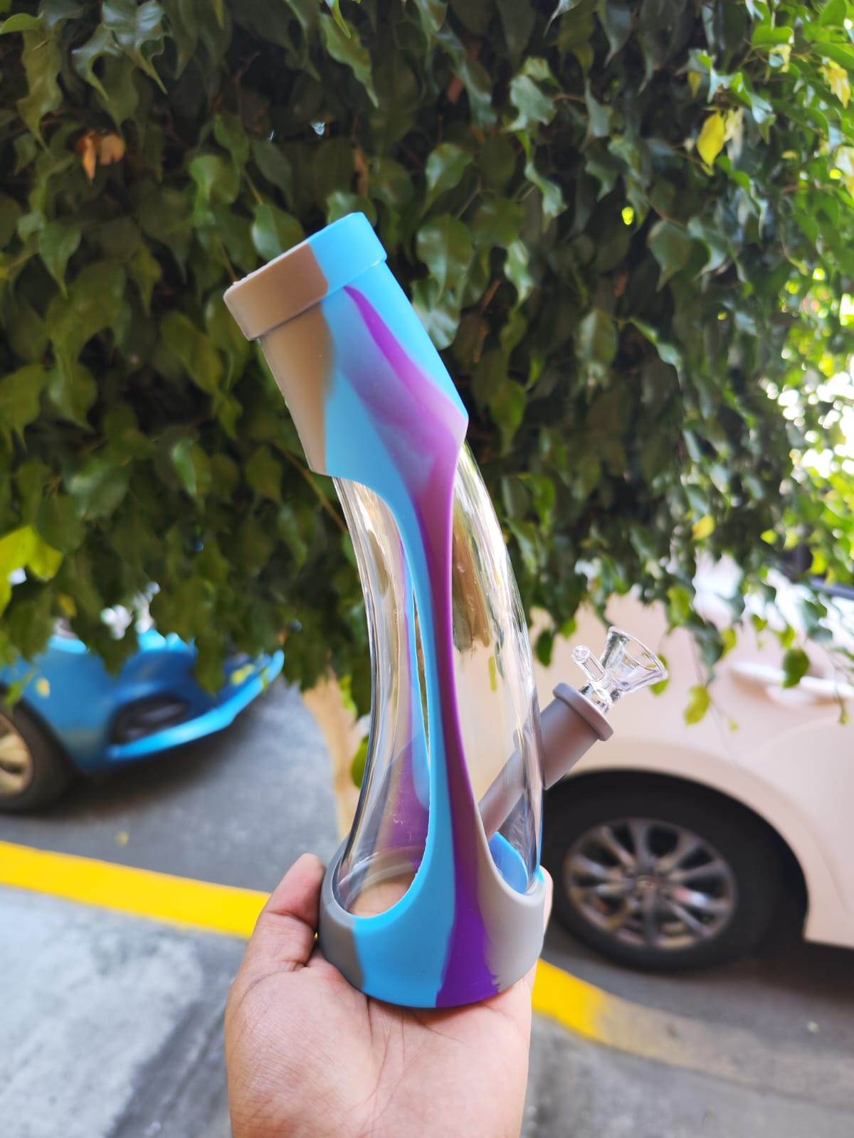 Bong Botella Curva Vidrio Silicon