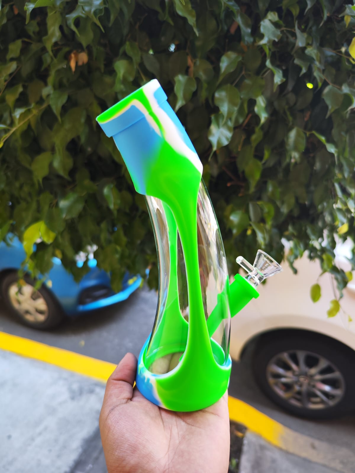 Bong Botella Curva Vidrio Silicon