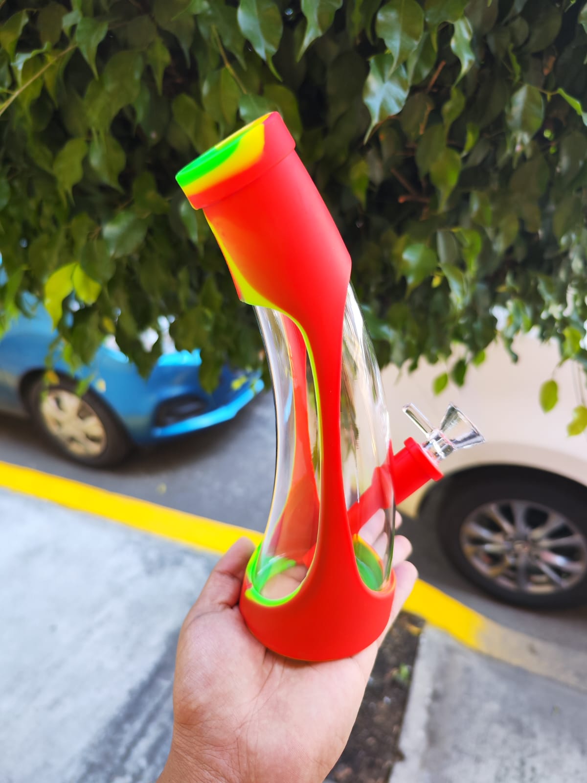 Bong Botella Curva Vidrio Silicon