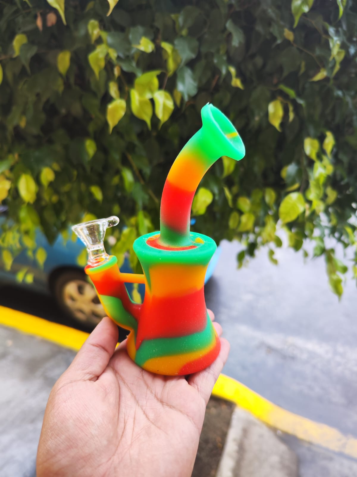 Bong Silicon 16cm con Bowl de Cristal