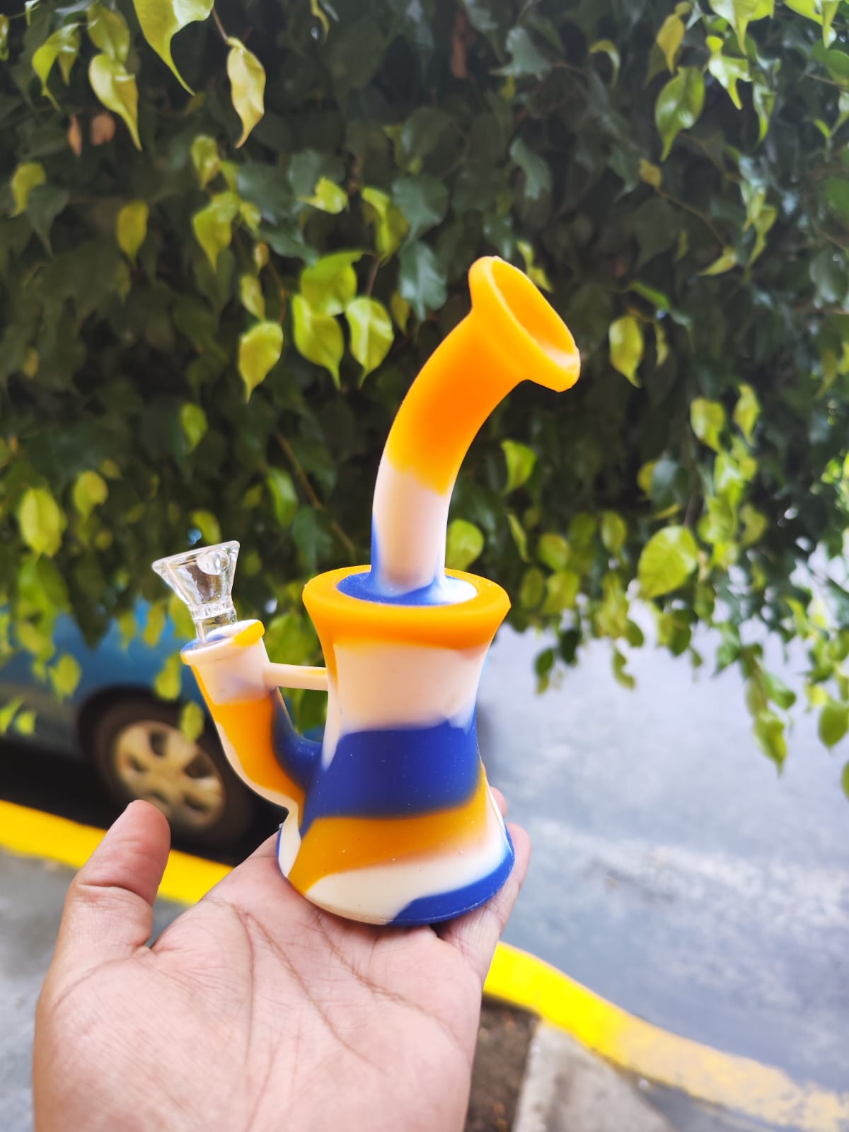 Bong Silicon 16cm con Bowl de Cristal